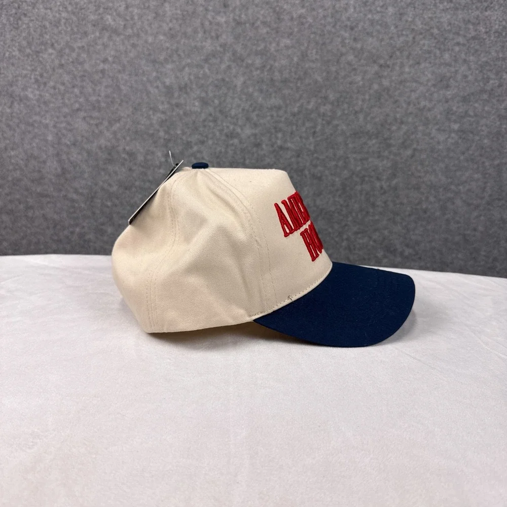 David and Young American Honey Trucker Hat OSFM Beige Navy Blue Cotton Snapback